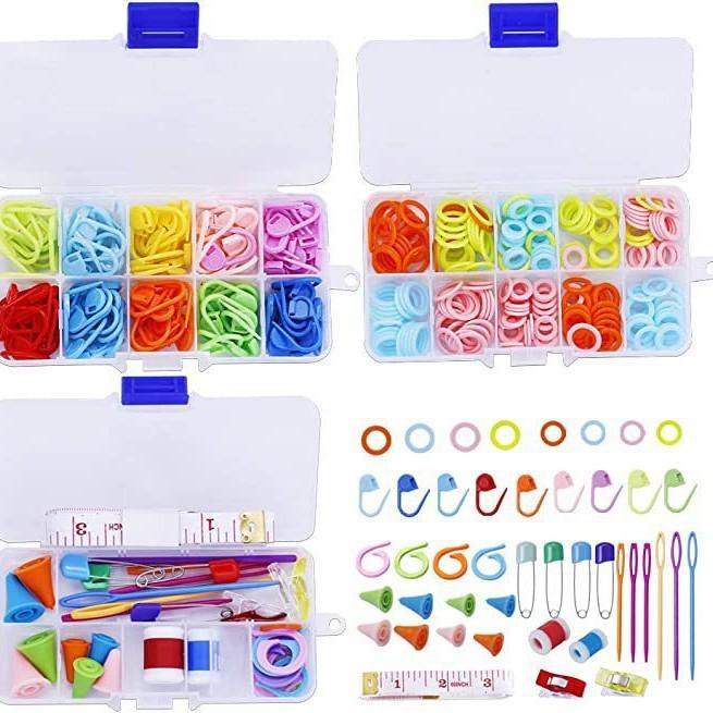 編み物道具セット 収納ケース付き カラフル プラスチック製 ロック式ステッチマーカー DIY 手芸 補助ツ..