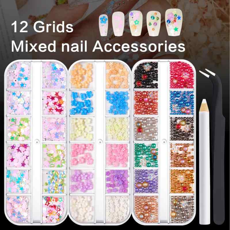 ネイルパーツ 12色セット レジン シェル 貝殻風 PET パール風 DIY デコレーションパーツ(x3)