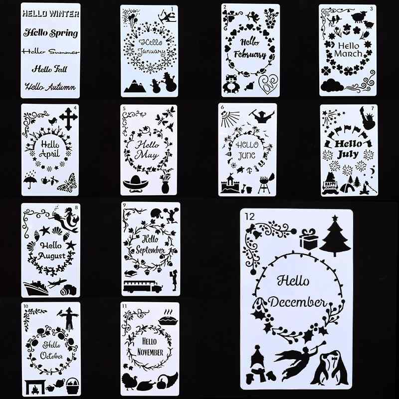 ステンシル レディース DIY 手帳 テンプレート 絵画 ツール 镂空図案 乳白 喷绘 涂鸦(x2)