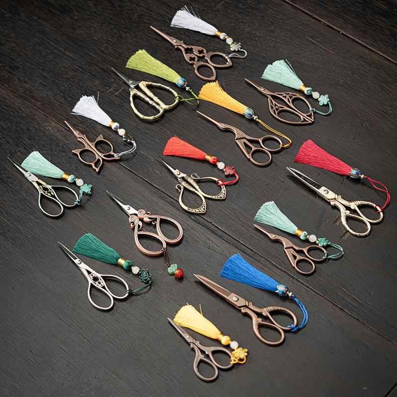 茶道用ハサミ ステンレス製 糸切りハサミ レトロ アンティーク調 道具 中華風 茶道アクセサリー