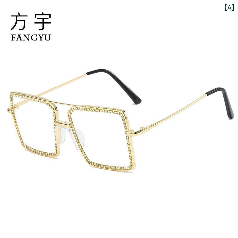 メガネ レディース メンズ 眼鏡 フレーム スクエア型 ブラック ゴールド レッド ローズゴールド シルバー 透明レンズ PC 紫外線カット 対策