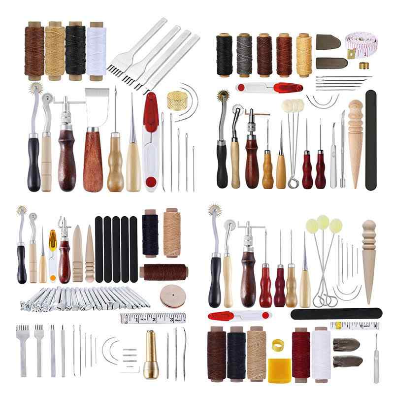 レザークラフト工具 DIY 革工具セット 菱目打ち ポンチ 革バッグ 皮財布 製作工具 穴あけ工具 木槌 ハ..