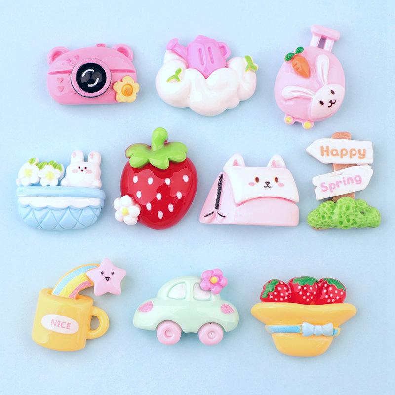 ヘアアクセサリー DIYパーツ ラゲッジ型ボックス ウサギ 花柄 バスケット ジョウロ レインボー カップ ..