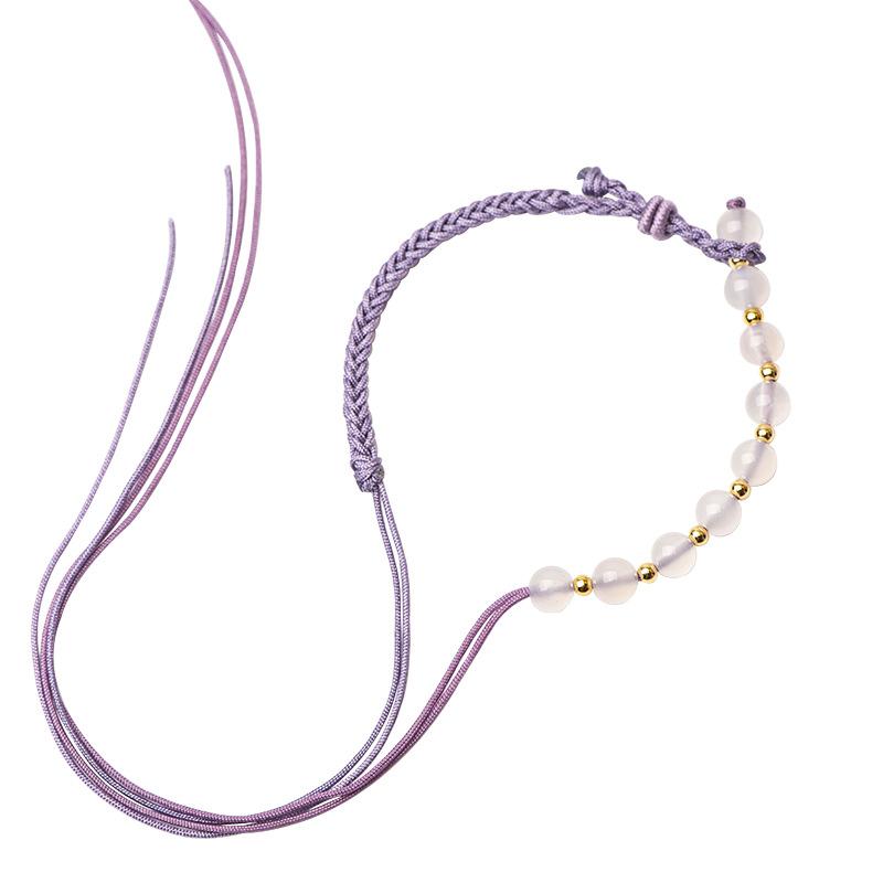 ブレスレット レディース 8本編み込み 調節可能 マグノリア 石 ビーズ パーツ DIY 手作り レッド ピンク系 ベージュ シルバー(x2)