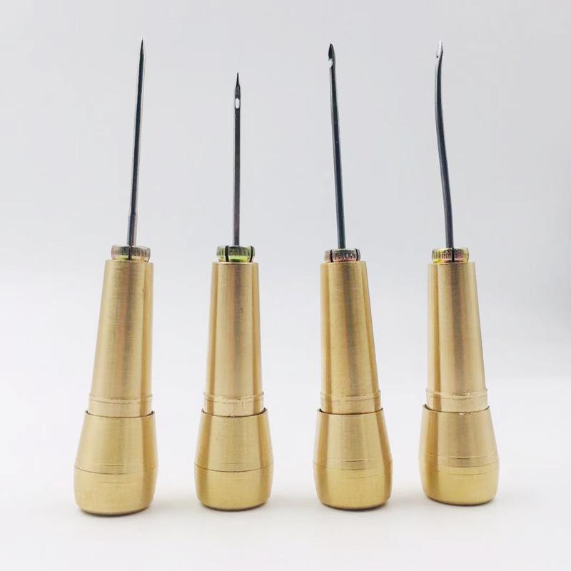 工具 銅製グリップ 千枚通し 穴あけ レザークラフト 縫製 補修 DIY 直針 直孔針 直鉤針 弯鉤針 手芸