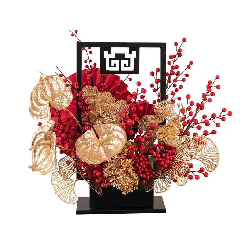 花瓶 アイアン バスケット アレンジメント 造花 縁起物 発財果 飾り物 卓上 贈り物 春夏秋冬 インテリア ディスプレイ