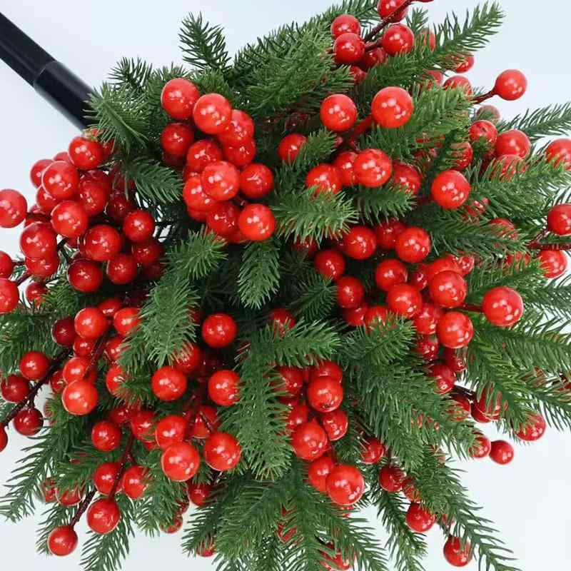 クリスマス デコレーション ノルウェーモミ 人工観葉植物 屋外 庭 盆栽 レッドベリー オーナメント(x2)