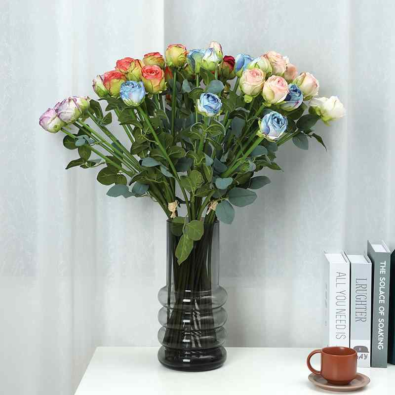 造花 玫瑰 レディース ブーケ 8本 焼き付け 絹花 春酒レッド ライトパープル ライトピンク ライトブル..