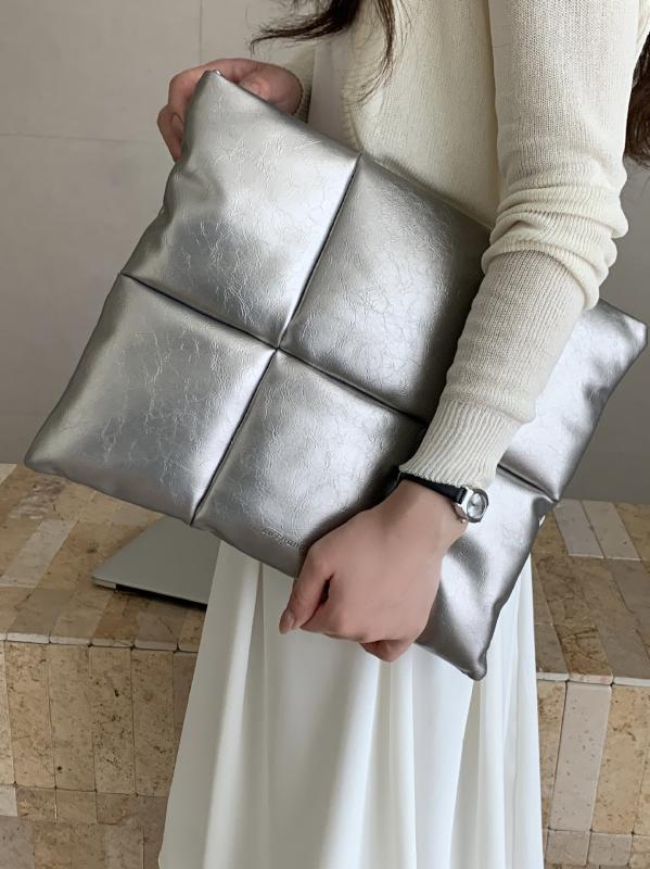 パソコンバッグ レディース メンズ 13 14インチ MacBook Pro Air ケース PUレザー 枕型 岩石シルバー