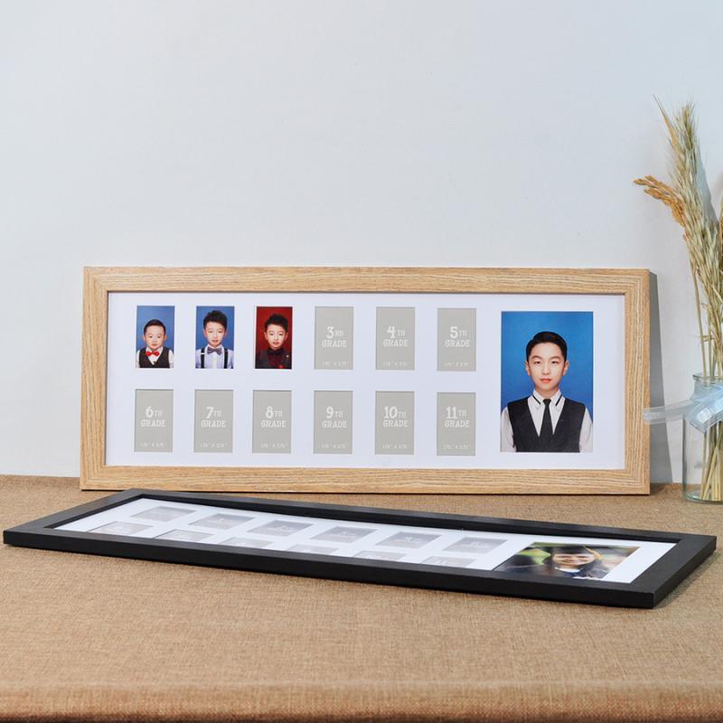 フォトフレーム 子供用 木製 手作り DIY 写真立て 壁掛け 卓上兼用 長方形 原木色 黒 アルバム 思い出 記録