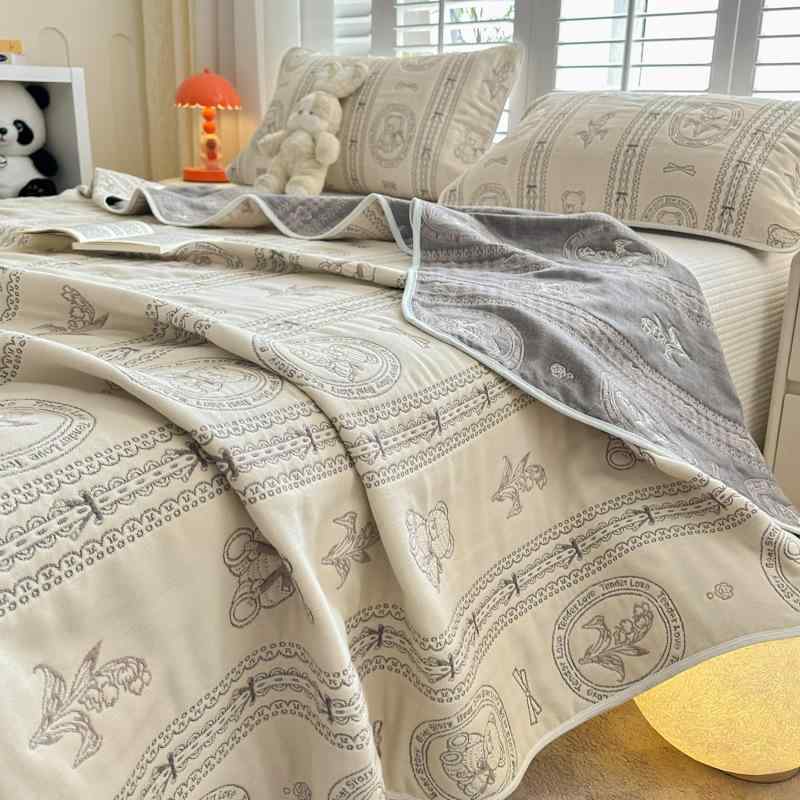 タオルケット 夏掛け布団 レディース 全綿 6重ガーゼケット ストライプ柄 冷房対策 ブランケット ひざ..