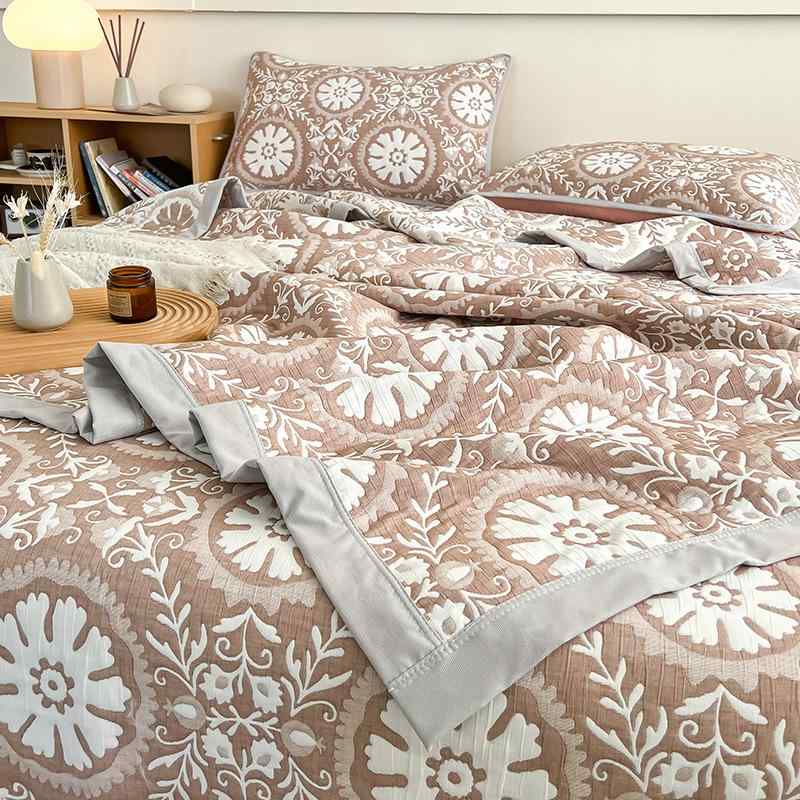 ブランケット 夏用タオルケット 多層 複合 立体 提花 幾何学模様 竹繊維 冷感 通気性 軽量 大判 ひざ掛..