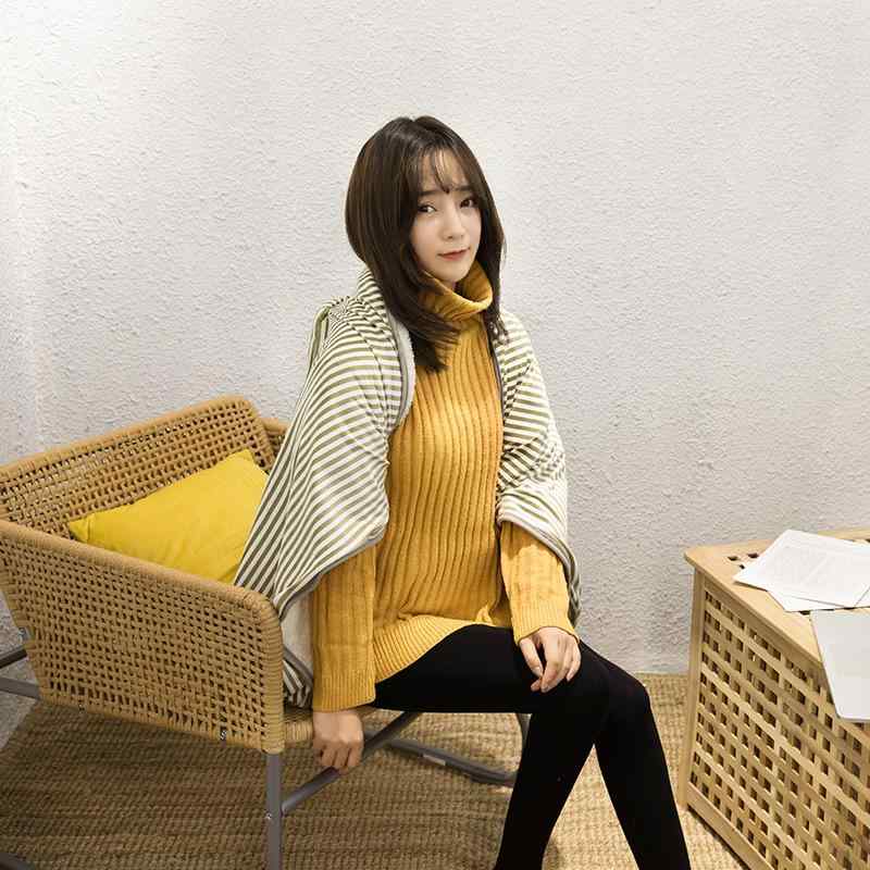 膝掛け ブランケット 秋冬 75 115cm ポリエステル 無地 深灰ストライプ 豆緑ストライプ 暖房 冷房対策 ..