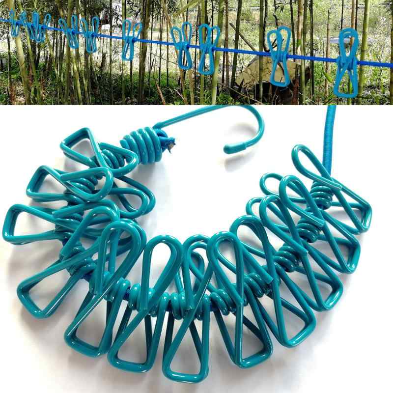 物干し 携帯用 洗濯ロープ 旅行 弾力性 キャンプ 滑り止め 防風 クリップ12個 カラフル(x2)