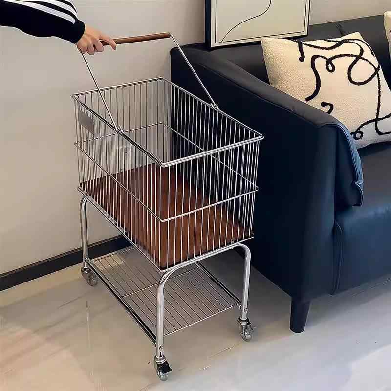 ランドリーバスケット ステンレス製 2段式 キャスター付き 洗濯かご ランドリー収納 型崩れ防止 電気メッキ加工