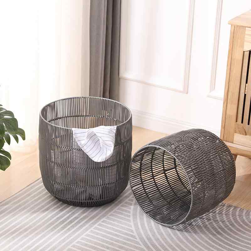 ランドリーバスケット 北欧風 ランドリー収納 防水 汚れ物入れ 手編み 洗濯かご 浴室用 大容量 シルバーグレー オレンジレッド