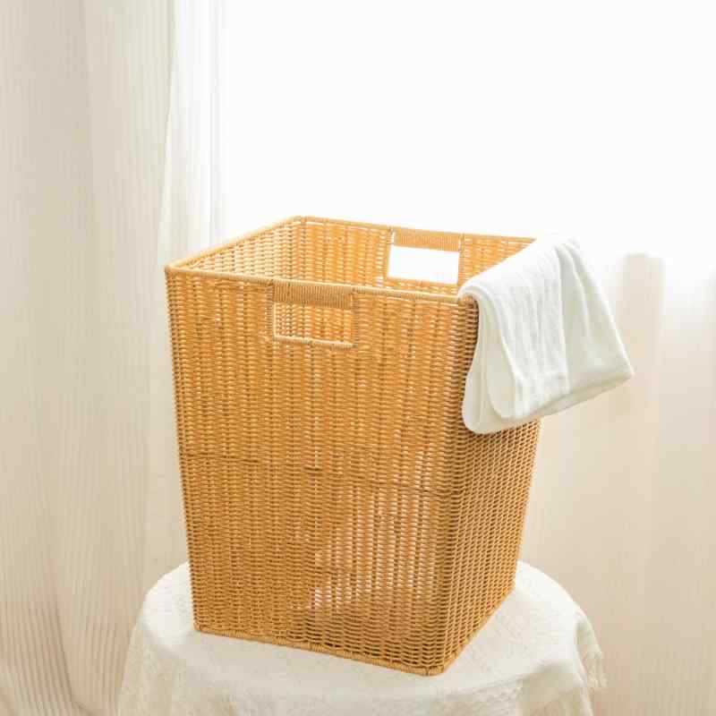 ランドリーバスケット 籐編み風 リビング 玩具収納 バスケット 浴室 洗濯かご インスタ風 雑貨 スクエア PP製