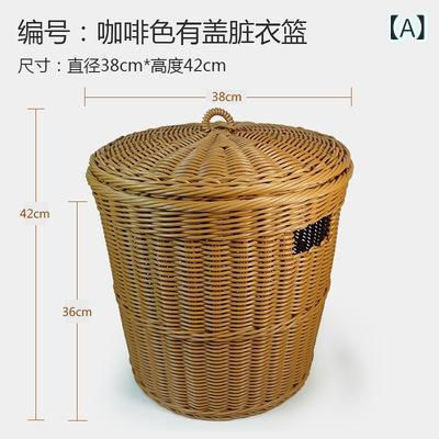 かご レディース PP 仿藤 編み込み ふた付き 丸形 タオル バスケット ランドリー バスケット 汚れた衣類入れ ゴミ箱 くずかご(x2)