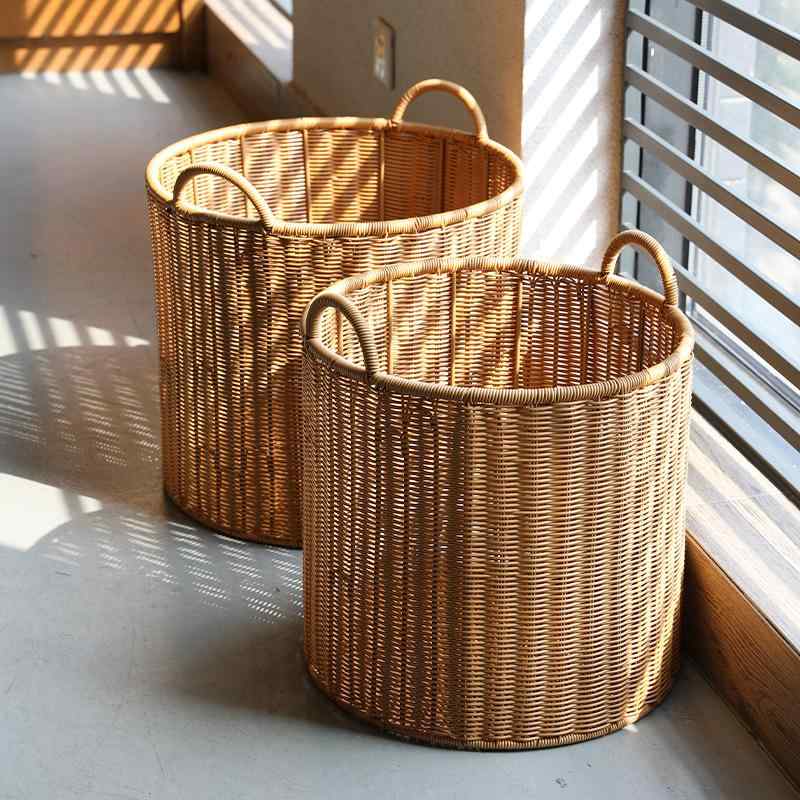 ランドリーバスケット 籐風 浴室 洗濯かご 衣類収納ボックス おもちゃ収納 軽量 丈夫 ブラウン系