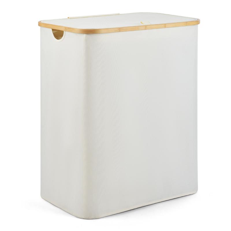 収納かご ランドリーバスケット 楠竹製 大容量 折りたたみ式 ふた付き 着替え 洗濯物 おもちゃ 雑貨 リモコン バッグ 雑誌 収納 グレー ブラック ベージュ(x2)