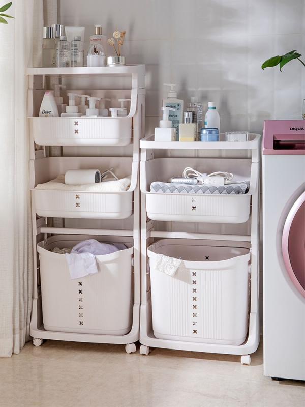 ランドリーバスケット 多機能 衣服 収納 バスケット 家庭用 洗濯かご ランドリーラック 3段 4段 スリムタイプ プラスチック