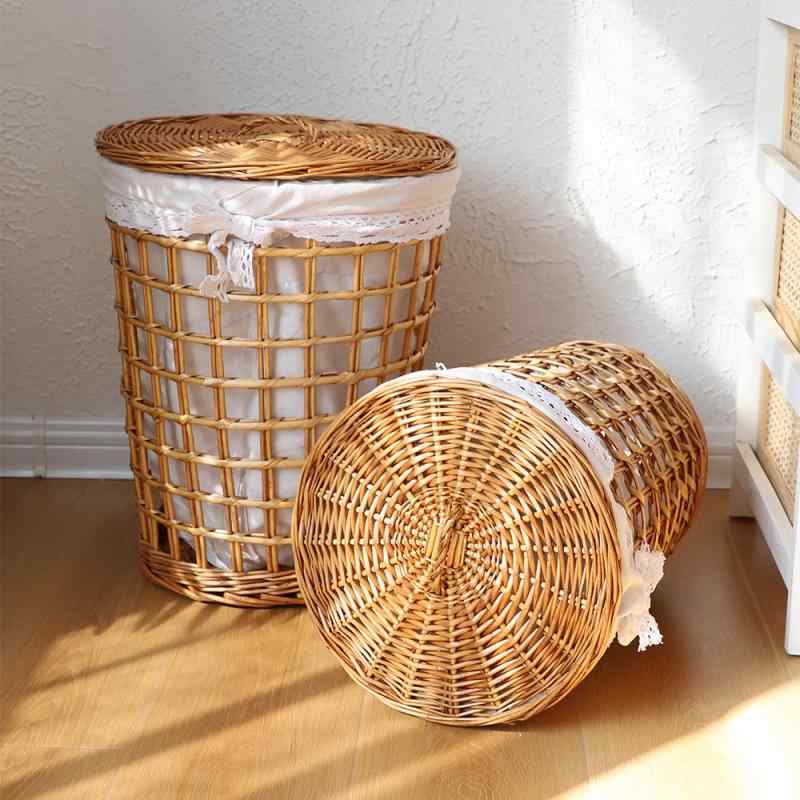 洗濯かご 柳編み ランドリーバスケット ふた付き 衣類収納ボックス ランドリーボックス 籐 脱衣かご おしゃれ 大容量 北欧風 シンプル 持ち手付き バスケット 汚れ物入れ 寝室/浴室/ベランダ用