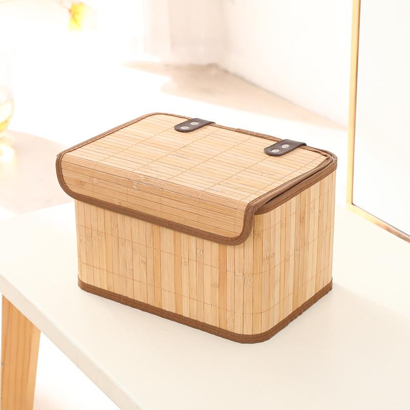 収納ケース レディース 大容量 竹製 雑貨収納 卓上 化粧品収納ボックス 洗濯物入れ(x2)