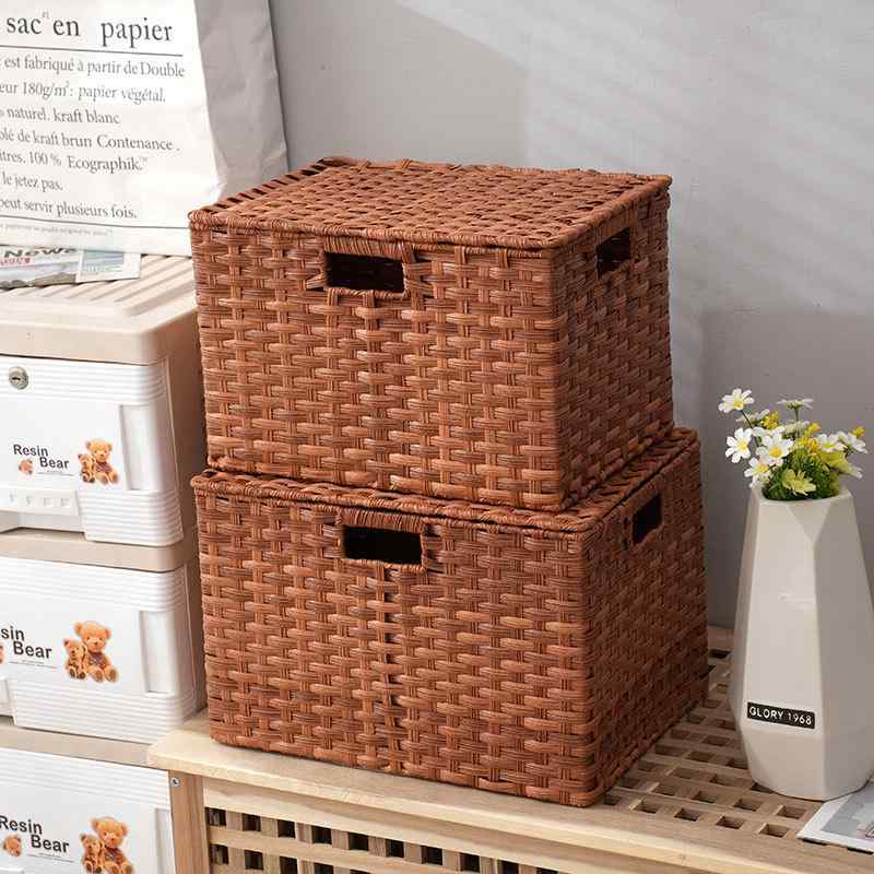 収納ケース レディース 蓋付き 長方形 ランドリーバスケット 雑貨収納 小物収納 おもちゃ収納 PP製 シンプル 現代風(x3)