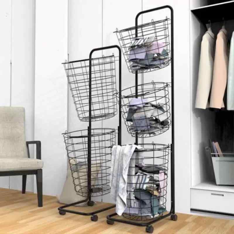 洗濯かご ランドリーバスケット ランドリー収納 ランドリーラック 洗濯物入れ 脱衣かご 鉄製 2段 白 黒