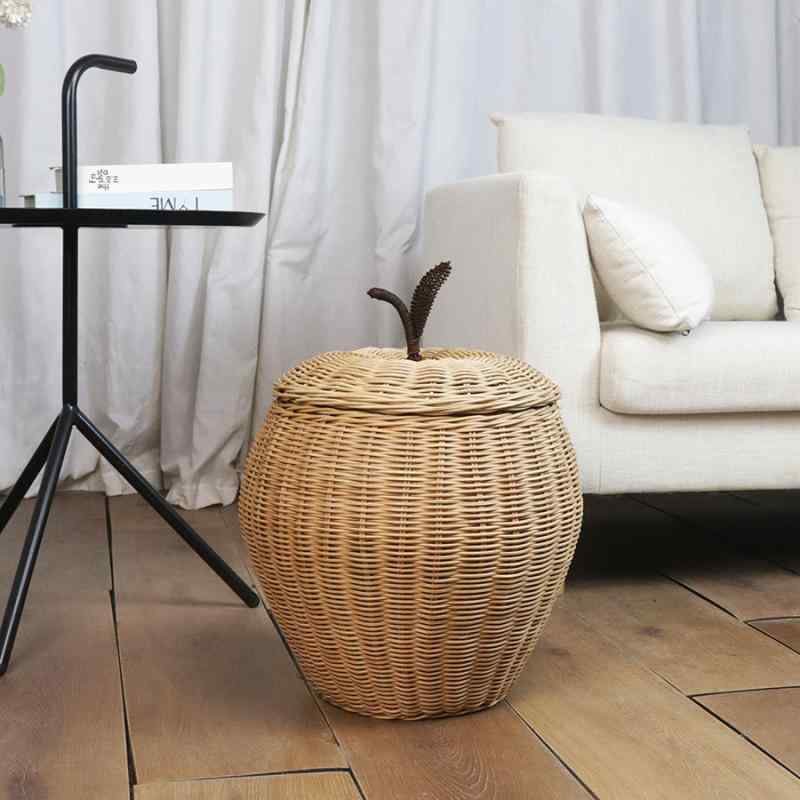 収納かご レディース 竹編み アップル型 バスケット ランドリーバスケット おもちゃ収納 ホテル 民宿 ..