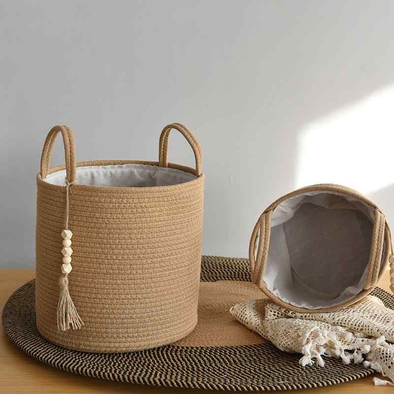 収納かご ランドリーバスケット コットンロープ バスケット 織り込み 収納ボックス 雑貨収納 リビング 寝室