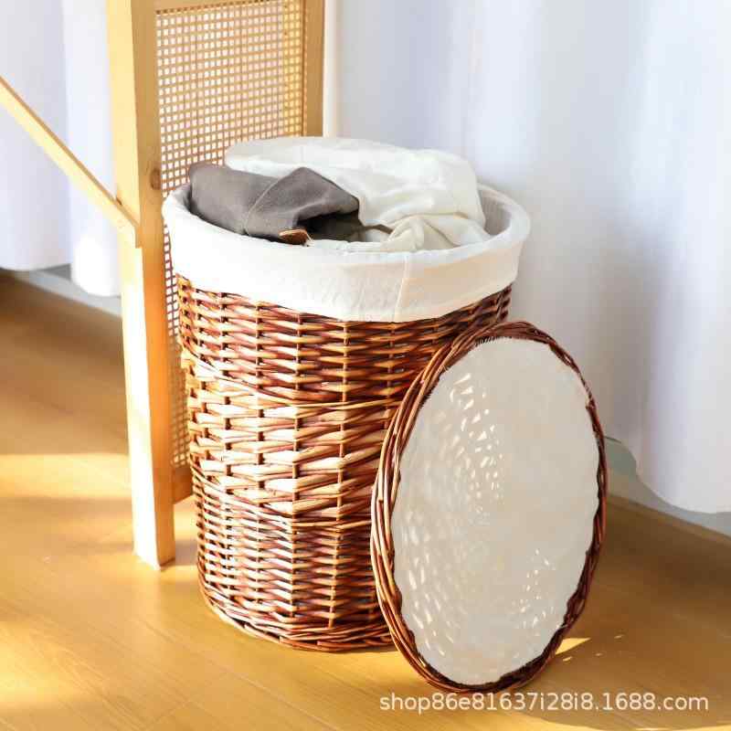 ランドリーバスケット レディース 大容量 柳藤編み ランドリー収納 洗濯カゴ 蓋つき 脱衣かご ランドリーボックス