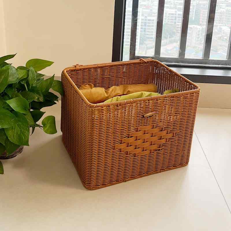 収納ボックス フタ付き 籐編み風 カゴ ランドリーバスケット 大容量 衣類 雑貨 おもちゃ
