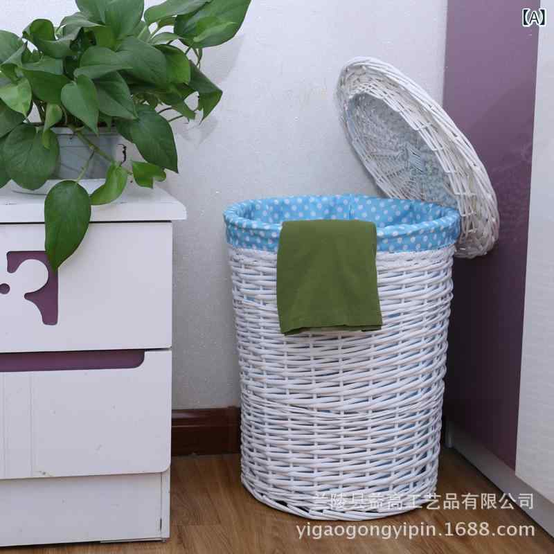 収納かご 蓋付き 大型 ランドリーバスケット 柳編み 草編み 着替え 洗濯物入れ 化粧品(x2)