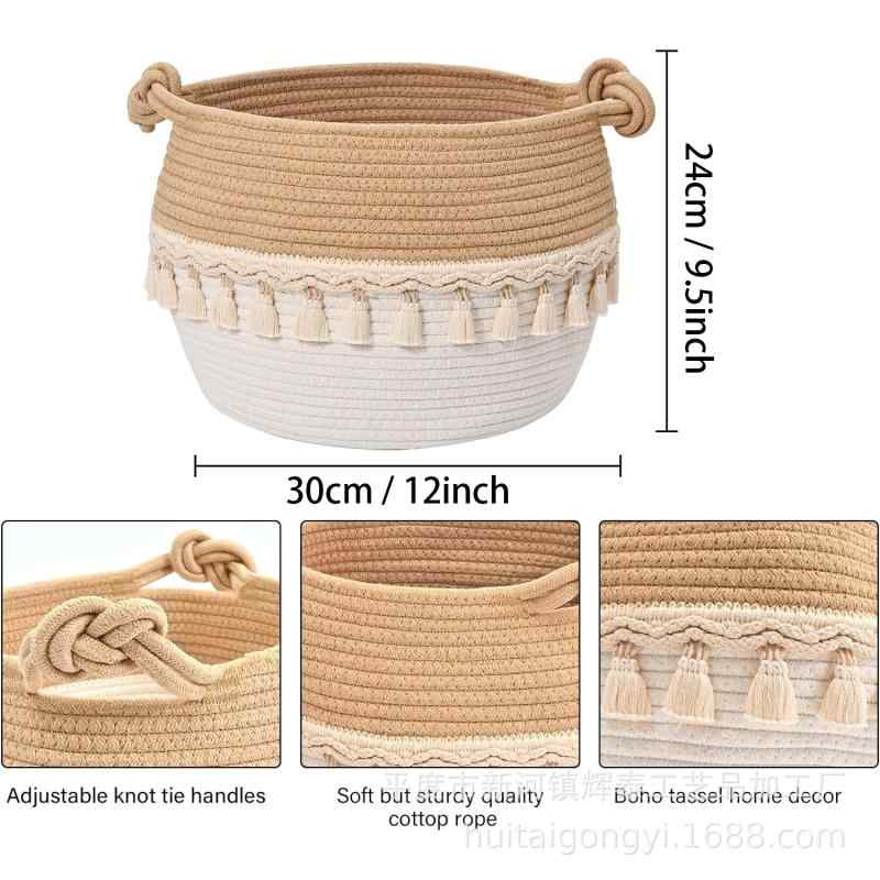 収納かご レディース 折りたたみ式 衣類収納ボックス ランドリーバスケット 持ち手付き 綿ロープ 編み..