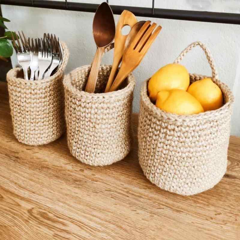 収納かご レディース キッチン 浴室 コットン ロープ 手編み ランドリーバスケット 鉢カバー ベージュ..