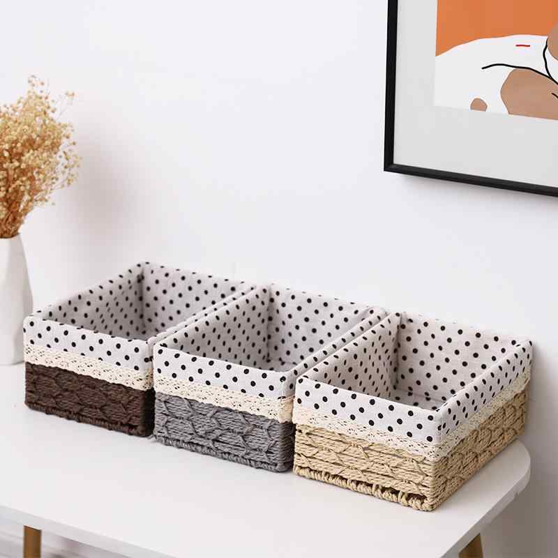 収納バスケット ランドリーバスケット 藤編み 草編み 布張り 化粧品収納 アクセサリー収納 米黄色 中グ..