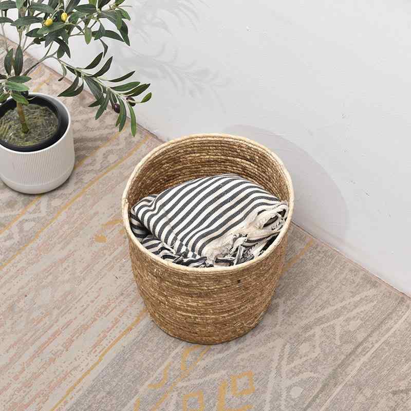 収納かご バスケット 草編み 整理かご 持ち手付き 柳編み 雑貨収納 着替え収納 おもちゃ箱 ランドリーバスケット 棕色(x2)