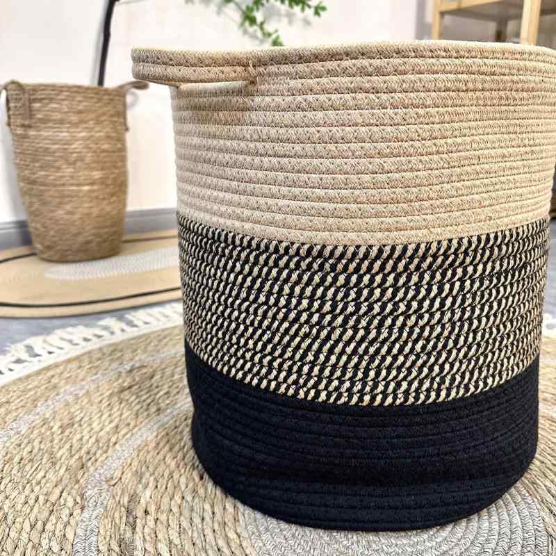 収納かご バスケット 北欧風 コットンロープ ランドリーバスケット 衣類 おもちゃ 収納 大容量 配色