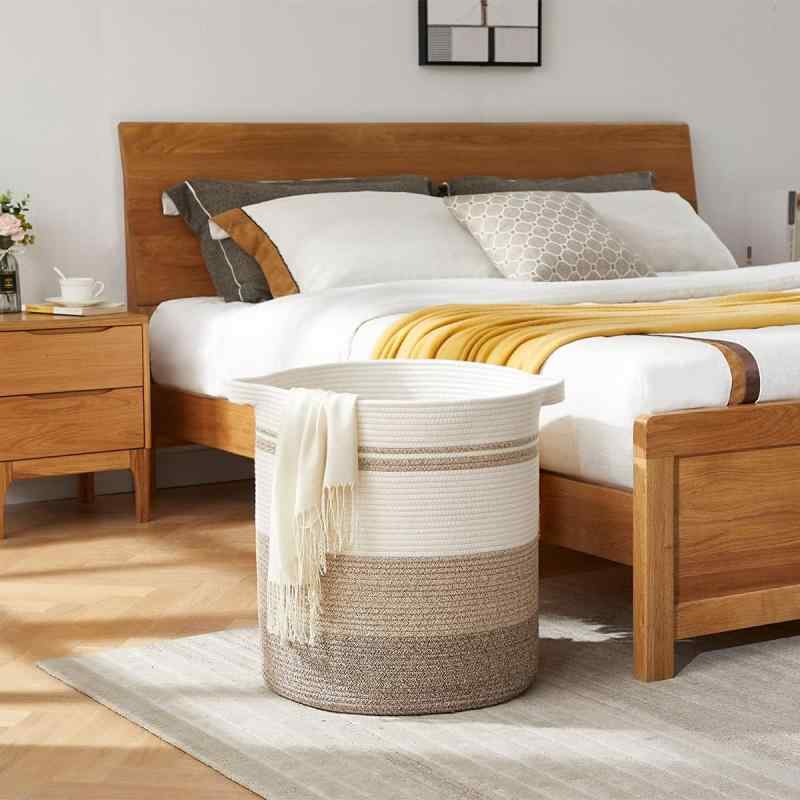 収納バスケット リビング 北欧風 ランドリーバスケット 綿ロープ製 玩具箱 枕 毛布 収納かご 渐变グレ..