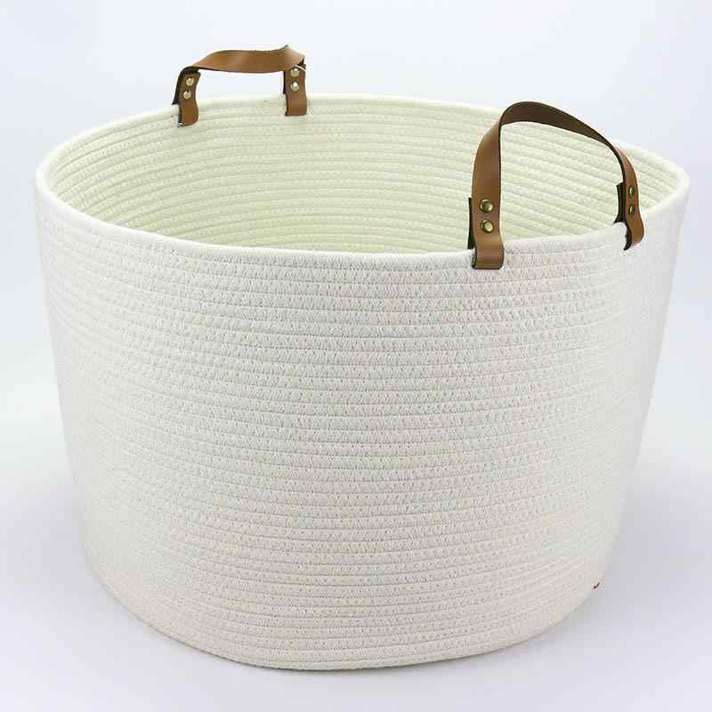 収納ボックス レディース メンズ ランドリーバスケット 白 コットンロープ 持ち手付き 衣類 タオル おもちゃ 雑貨 シンプル おしゃれ(x100)