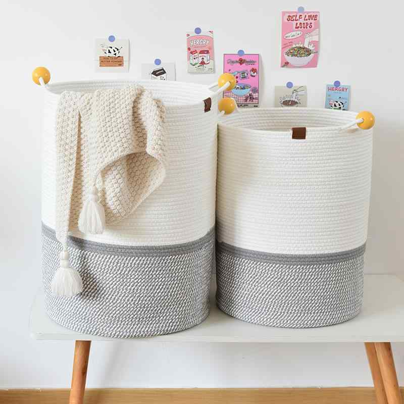 収納用品 コットンロープ収納バスケット 折りたたみ式ランドリーバスケット 衣類 おもちゃ収納 北欧風 シンプル おしゃれ