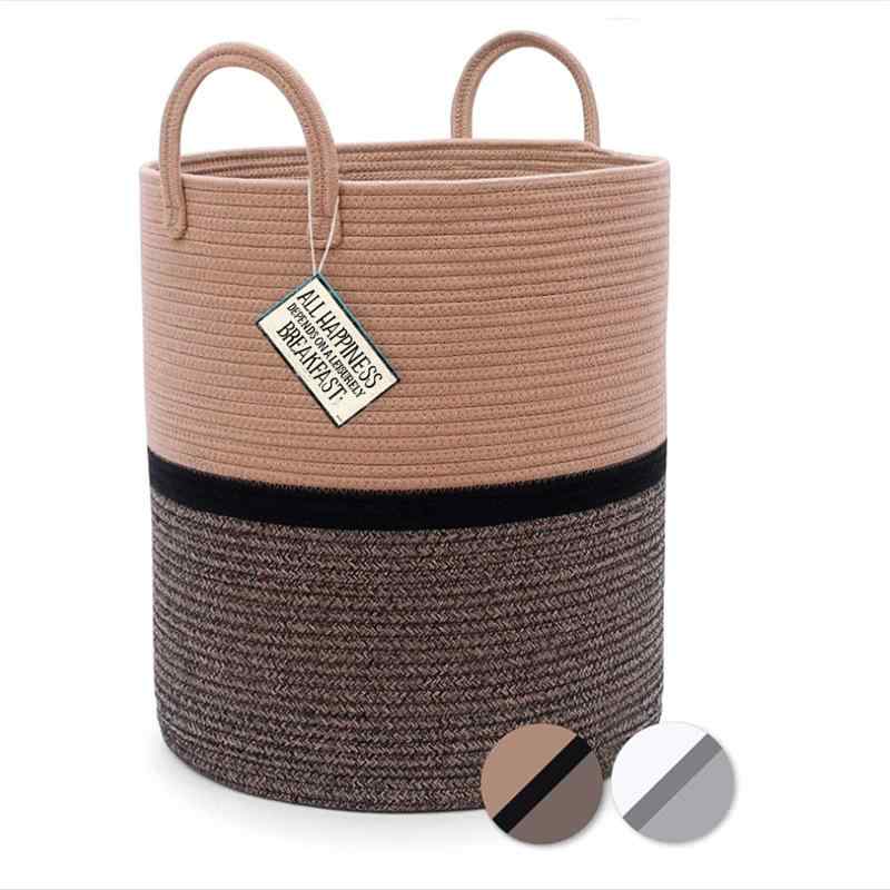 収納かご ランドリーバスケット 大容量 丸型 コットンロープ 織り 简约 おしゃれ 玩具収納 着替え(x2)