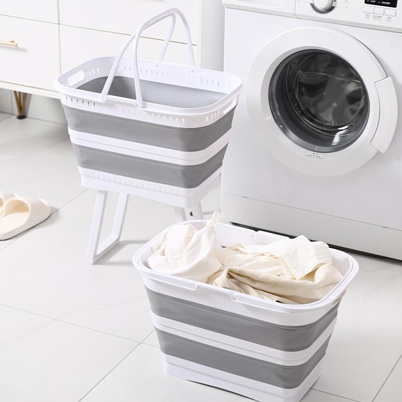 ランドリーバスケット 壁掛け式 折りたたみ 26L 洗濯カゴ ランドリーボックス 収納ボックス プラスチック製 深型 グレー ブルー(x10)