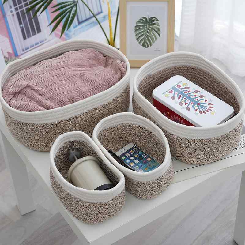 収納かご ランドリーバスケット コットンロープ 編み込み 汚れ物入れ おもちゃ箱 家庭用 シンプル 4個セット(x2)