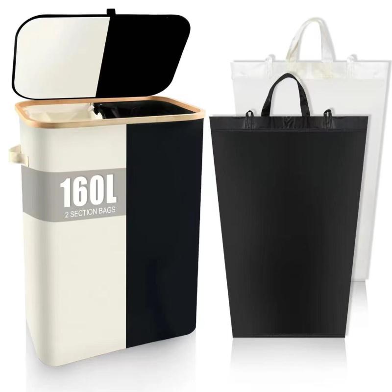 ランドリーバスケット 折りたたみ ランドリー収納 竹製フレーム フタ付き 防塵 牛津布 オックスフォード生地 寝室 浴室(x10)