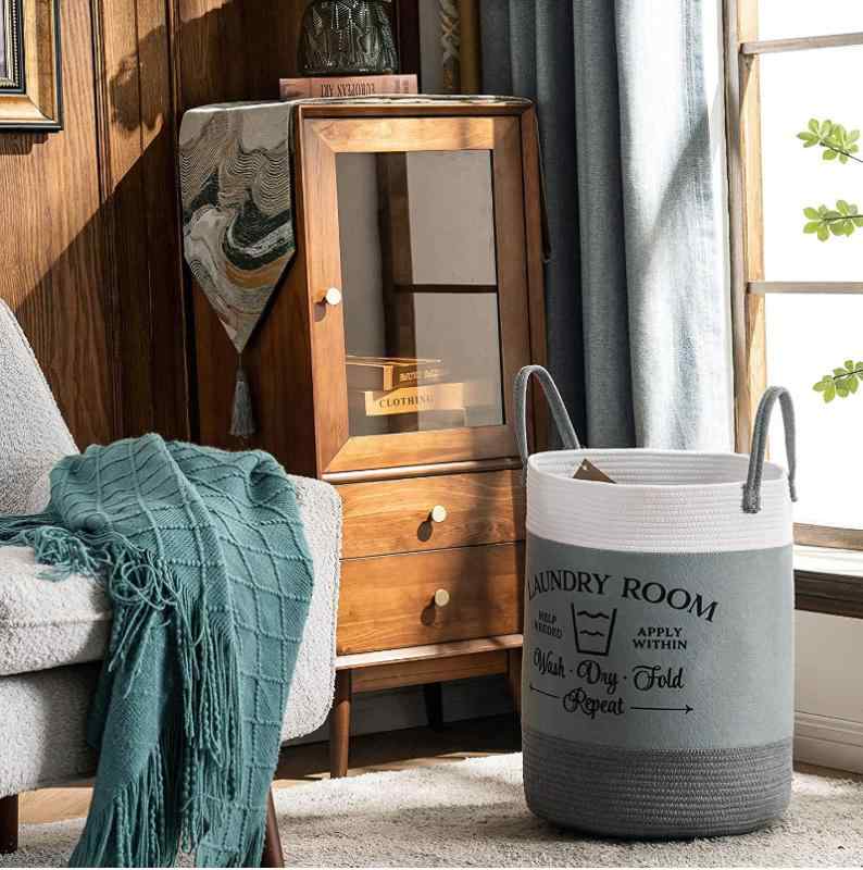 収納ボックス 綿ロープ編み 収納かご ランドリーバスケット おもちゃ箱 持ち手付き 脱衣かご 衣類 整理(x2)
