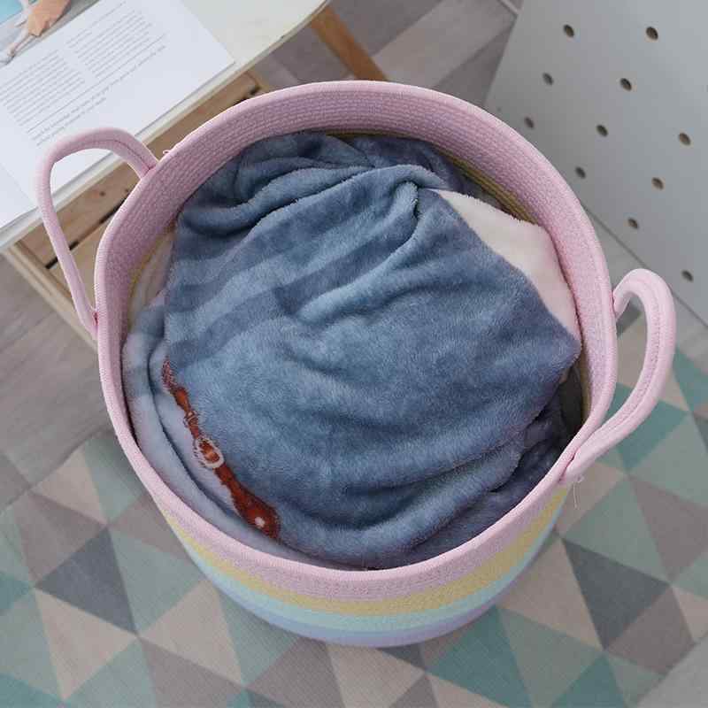 収納かご レディース メンズ 綿ロープ 持ち手付き バスケット 編み込み 麻 ホーム オフィス 収納ボックス ストレージボックス 直径40cm 高さ50cm(x5)