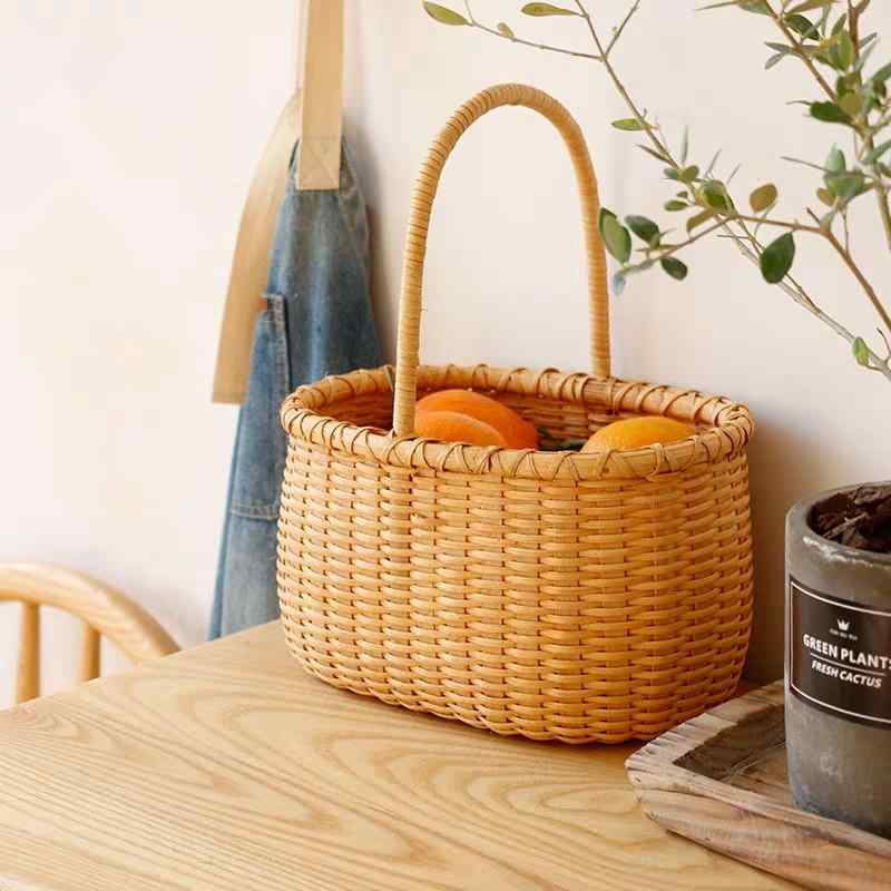 ピクニックバスケット レディース 花かご 手編み 藤編み フルーツバスケット 収納 バスケット 日式 雑貨 ハンドバッグ 大容量 買い物かご(x50)