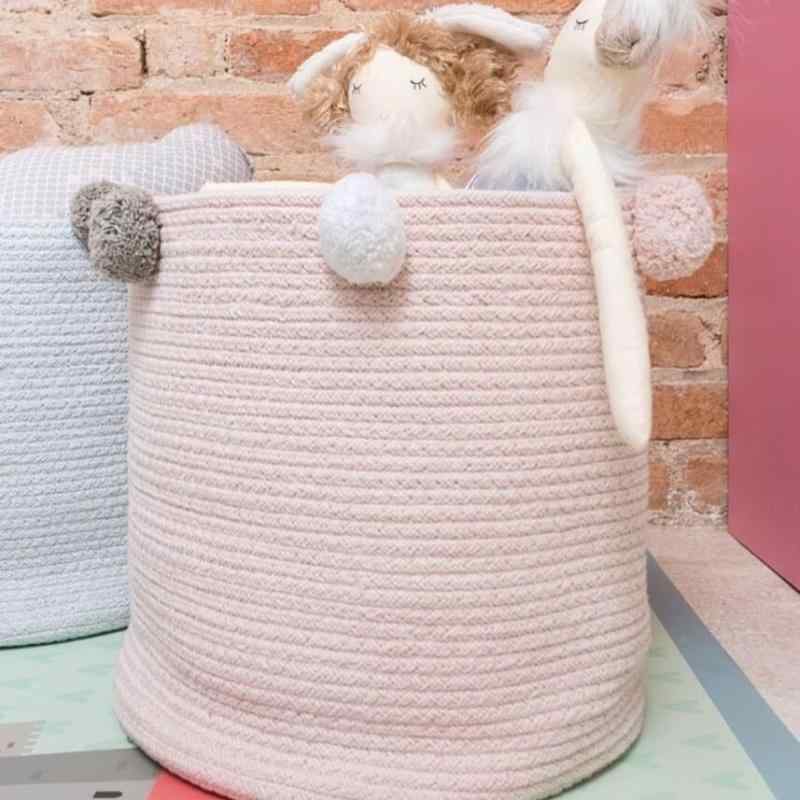 収納ボックス 毛糸 収納バスケット 洗濯かご ランドリーバスケット おもちゃ箱 綿ロープ ピンク系 ライ..
